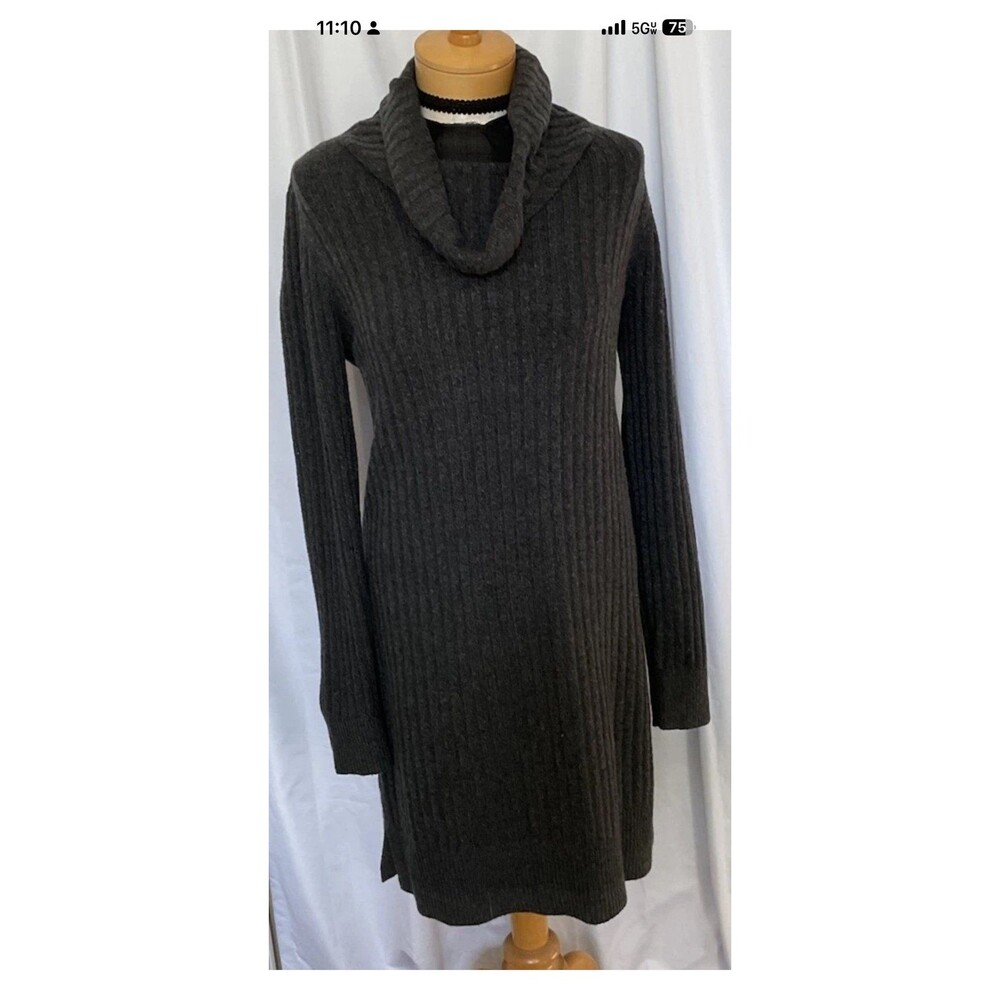 LOFT Outlet Dress M Ribbed Turtle Neck Midi Sweater Knit Gray Long Sleeve NEW